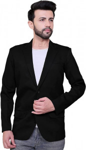 Black Synthetic Casual Blazer For Men